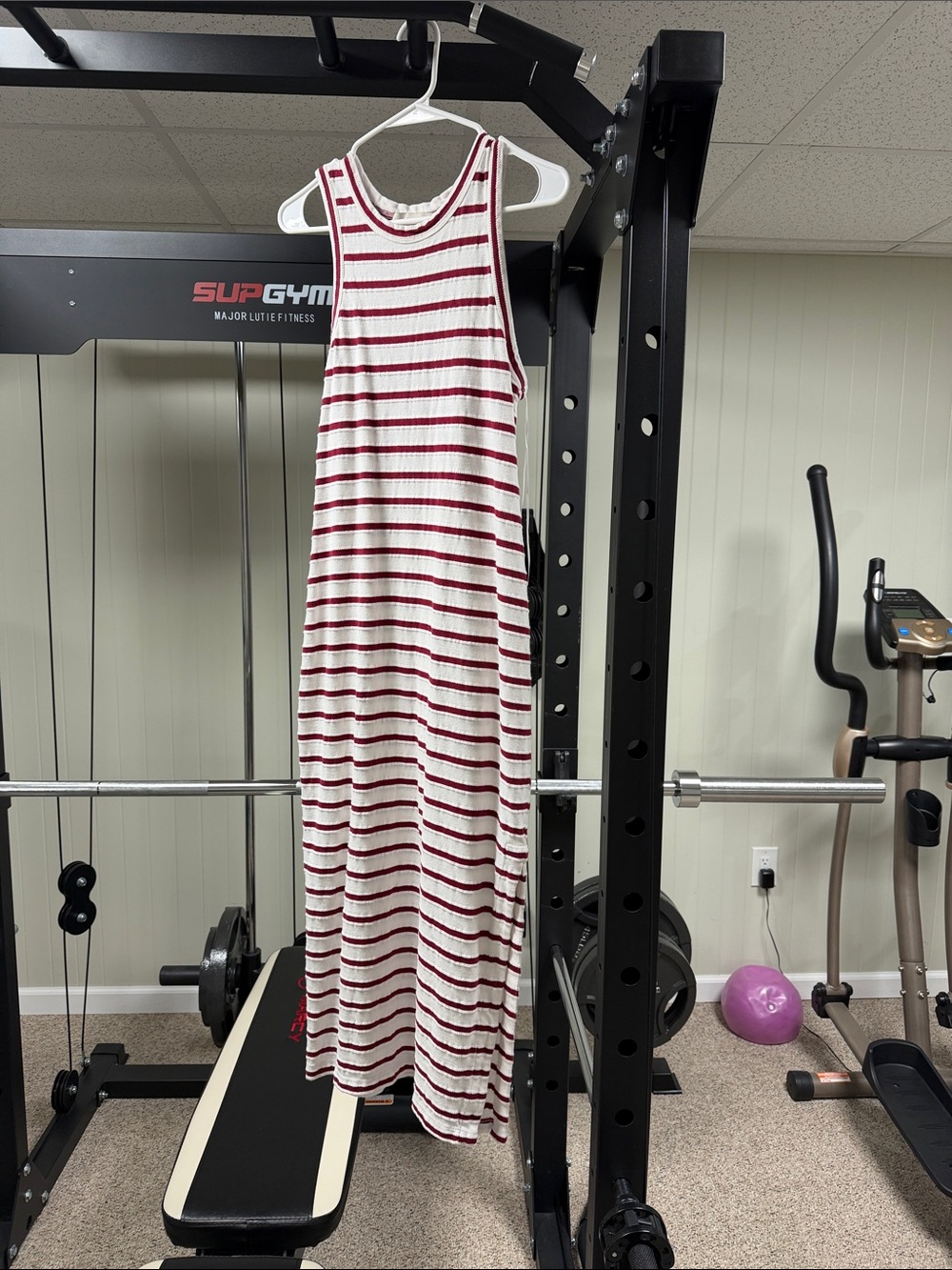 LOFT Red & White Striped Ribbed Tank Maxi Dress